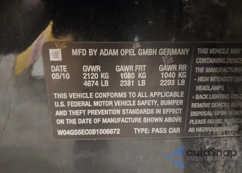 2011 Buick Regal Cxl Russelsheim from USA, damaged, VIN W04GS5EC0B1006672